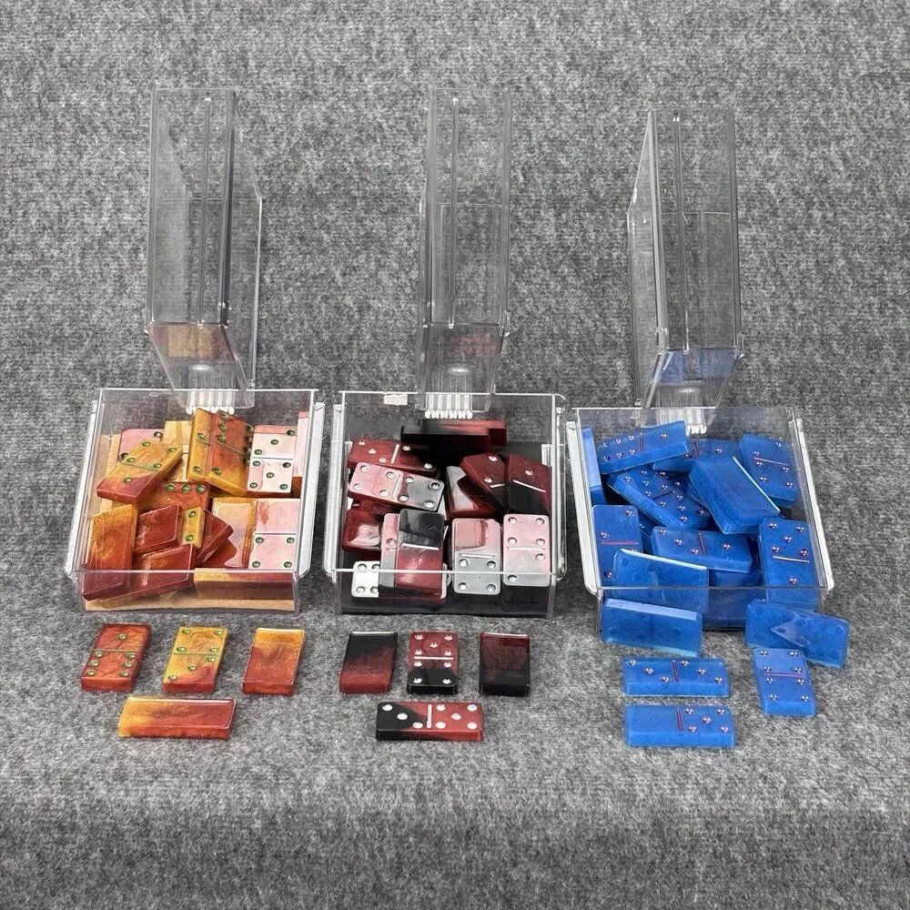Dominoes Set Lot of 3 Resin Swirl Double Six Domino Games w/ Storage Cases